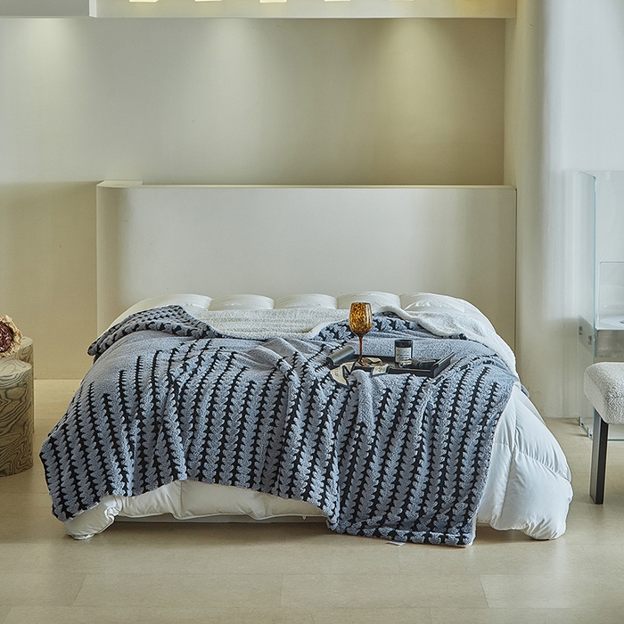 91家纺网 家纺一手货源 找家纺 温宁家纺 2025新款步步高被套毯毛毯盖毯三件套单被套可配枕套 三件套-步步高雾蓝