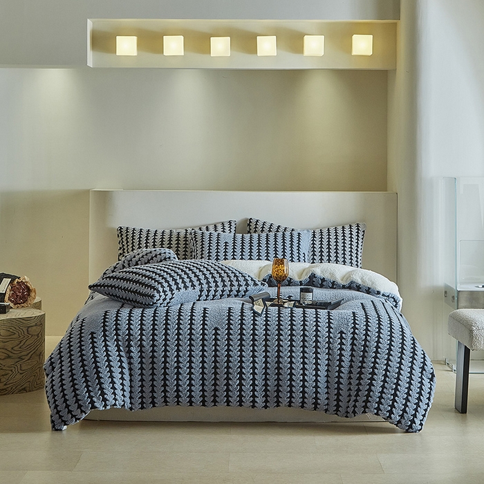 91家纺网 家纺一手货源 找家纺 温宁家纺 2025新款步步高被套毯毛毯盖毯三件套单被套可配枕套 三件套-步步高雾蓝