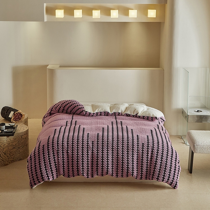 91家纺网 家纺一手货源 找家纺 温宁家纺 2025新款步步高被套毯毛毯盖毯三件套单被套可配枕套 三件套-步步高香芋紫