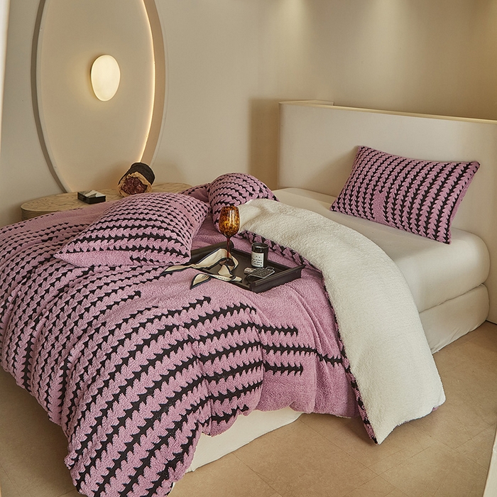 91家纺网 家纺一手货源 找家纺 温宁家纺 2025新款步步高被套毯毛毯盖毯三件套单被套可配枕套 三件套-步步高香芋紫