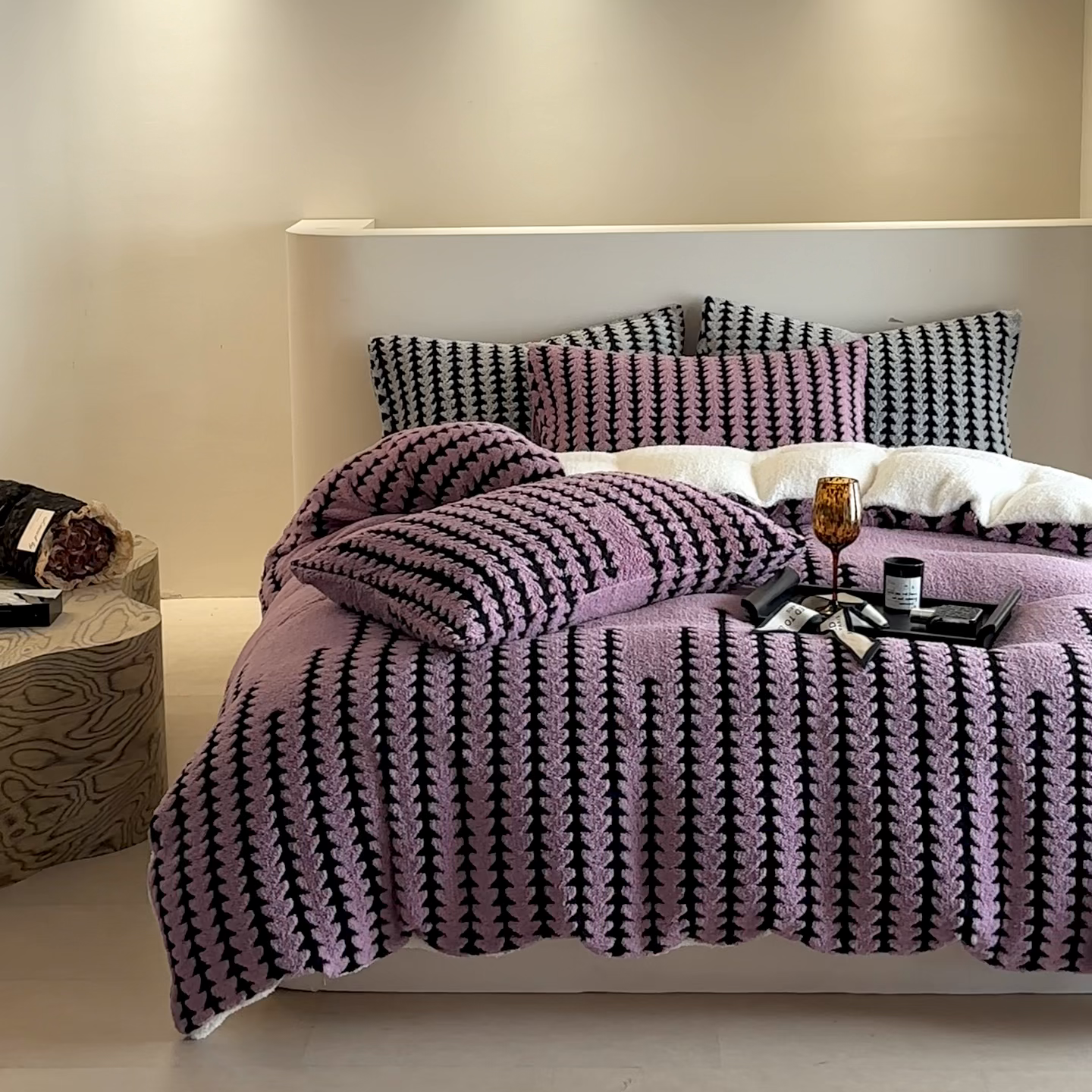 91家纺网 家纺一手货源 找家纺 温宁家纺 2025新款步步高被套毯毛毯盖毯三件套单被套可配枕套 三件套-步步高香芋紫