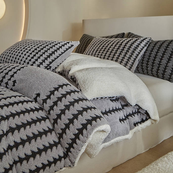 91家纺网 家纺一手货源 找家纺 温宁家纺 2025新款步步高被套毯毛毯盖毯三件套单被套可配枕套 三件套-步步高银灰