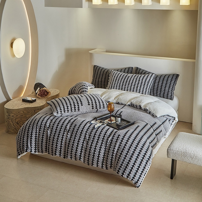 91家纺网 家纺一手货源 找家纺 温宁家纺 2025新款步步高被套毯毛毯盖毯三件套单被套可配枕套 三件套-步步高银灰