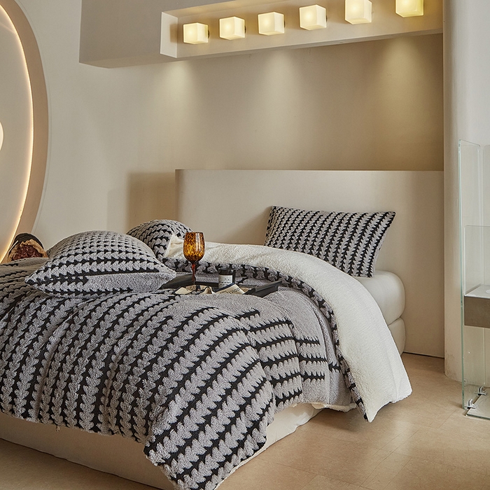 91家纺网 家纺一手货源 找家纺 温宁家纺 2025新款步步高被套毯毛毯盖毯三件套单被套可配枕套 三件套-步步高银灰