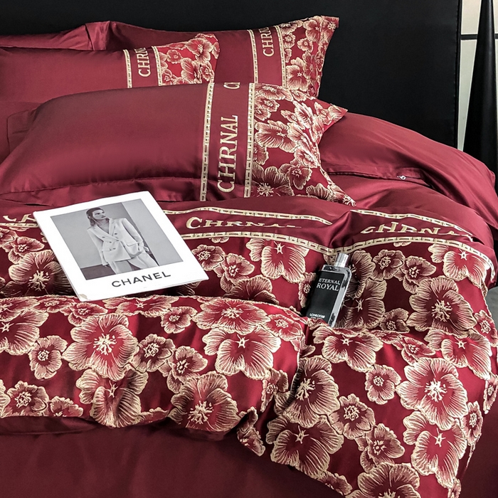 91家纺网 家纺一手货源 找家纺 （总）悦织湾家纺 2025新款水洗冰丝浮雕刺绣四件套-浮雕梅影轻奢时尚三4件套