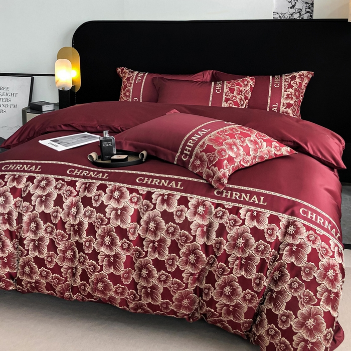 91家纺网 家纺一手货源 找家纺 （总）悦织湾家纺 2025新款水洗冰丝浮雕刺绣四件套-浮雕梅影轻奢时尚三4件套