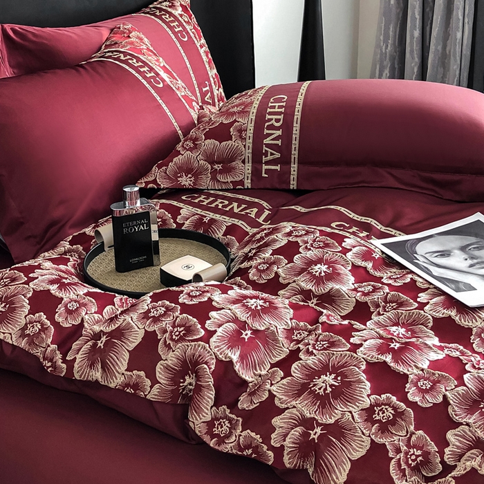 91家纺网 家纺一手货源 找家纺 （总）悦织湾家纺 2025新款水洗冰丝浮雕刺绣四件套-浮雕梅影轻奢时尚三4件套