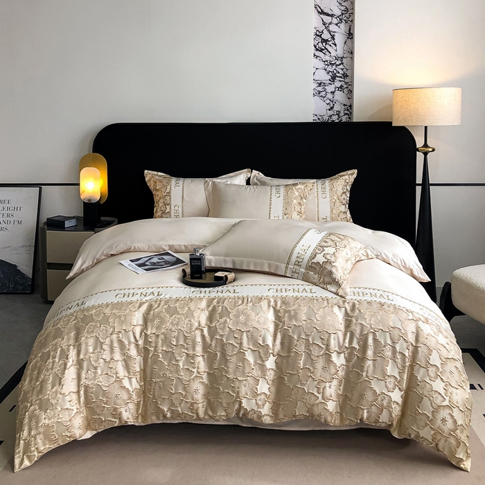 91家纺网 家纺一手货源 找家纺 （总）悦织湾家纺 2025新款水洗冰丝浮雕刺绣四件套-浮雕梅影轻奢时尚三4件套