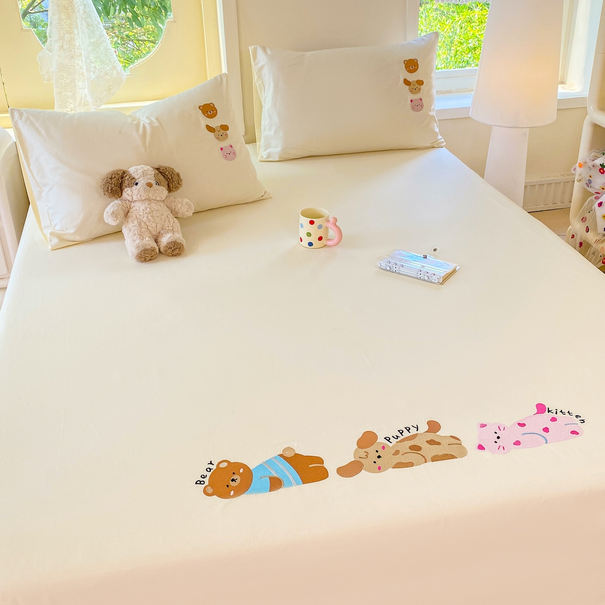 91家纺网 家纺一手货源 找家纺 （总）灰鲸 2025新款全棉刺绣大床床单-懒懒小憩系列