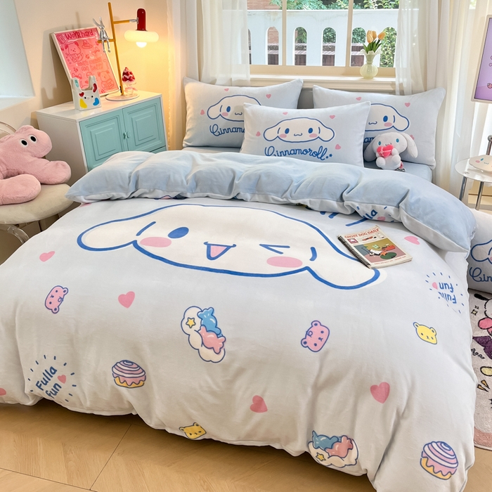 金爱家 2025新款正版三丽鸥授权大版卡通平网数码印花加厚高克重牛奶绒系列四件套-第一批 绒大版-R开心大耳狗