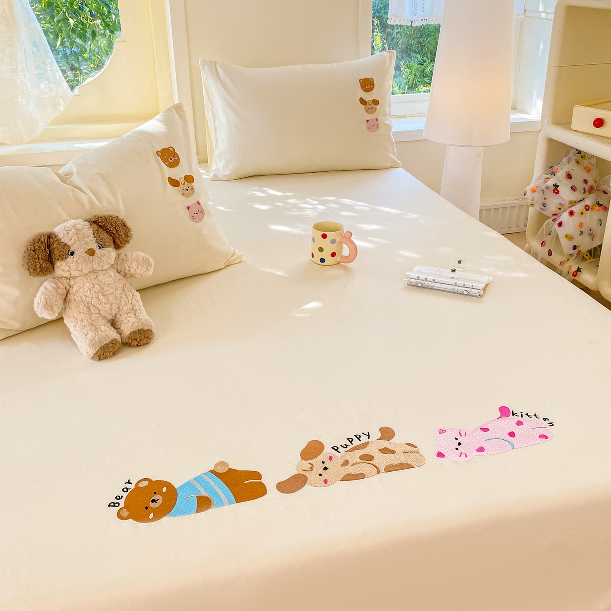 91家纺网 家纺一手货源 找家纺 灰鲸 2025新款全棉刺绣大床床单-懒懒小憩系列 懒懒小憩-白