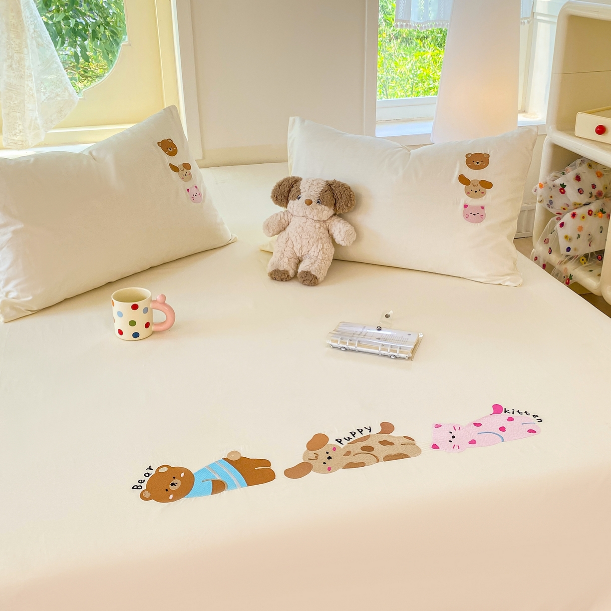 91家纺网 家纺一手货源 找家纺 灰鲸 2025新款全棉刺绣大床床单-懒懒小憩系列 懒懒小憩-白