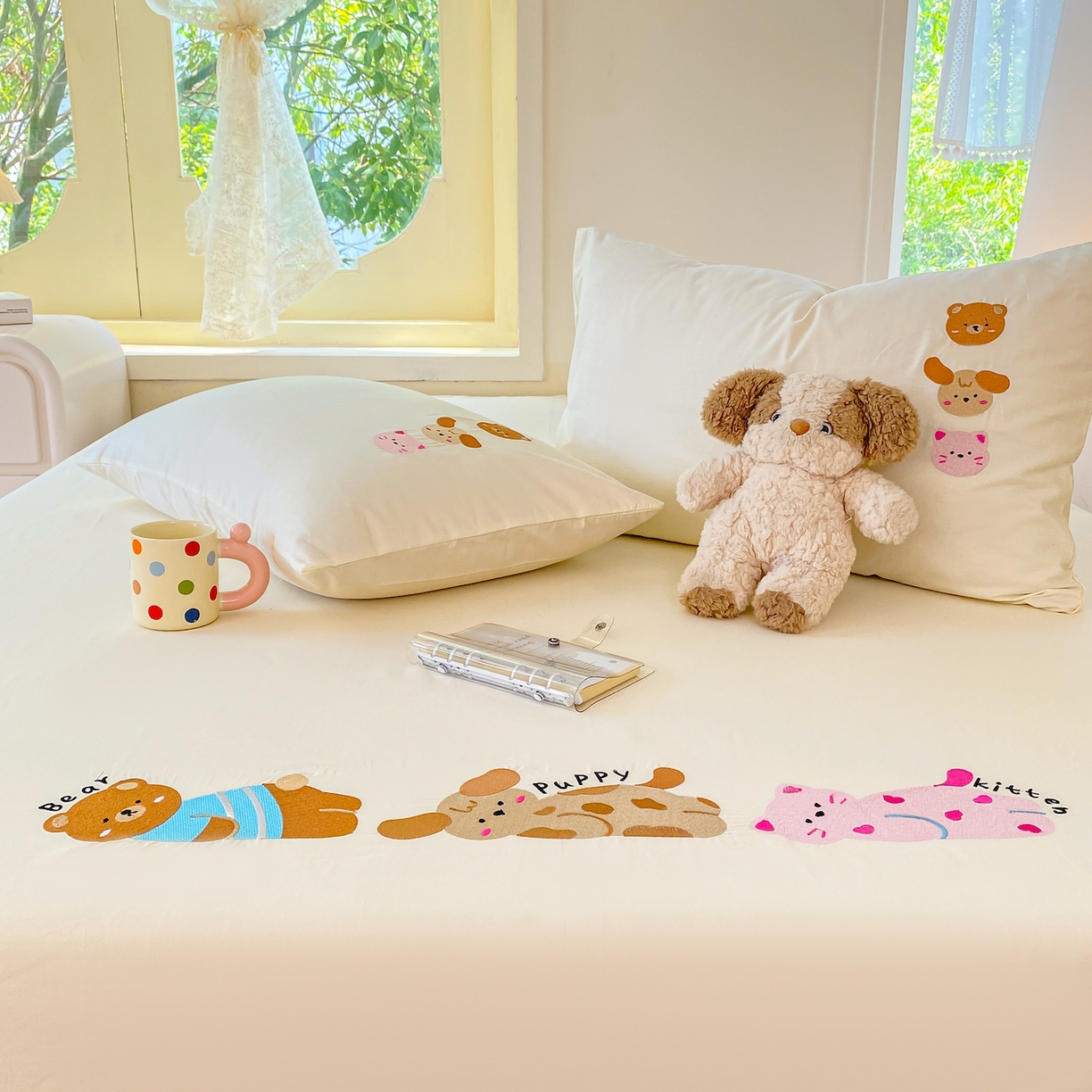 91家纺网 家纺一手货源 找家纺 灰鲸 2025新款全棉刺绣大床床单-懒懒小憩系列 懒懒小憩-白