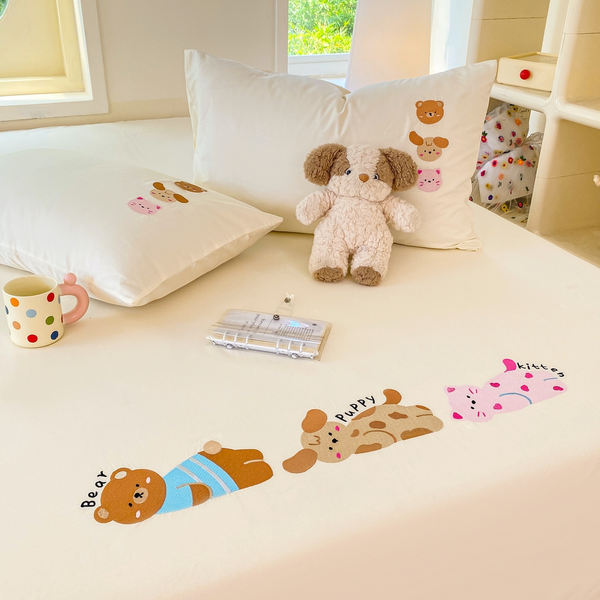 91家纺网 家纺一手货源 找家纺 灰鲸 2025新款全棉刺绣大床床单-懒懒小憩系列 懒懒小憩-白