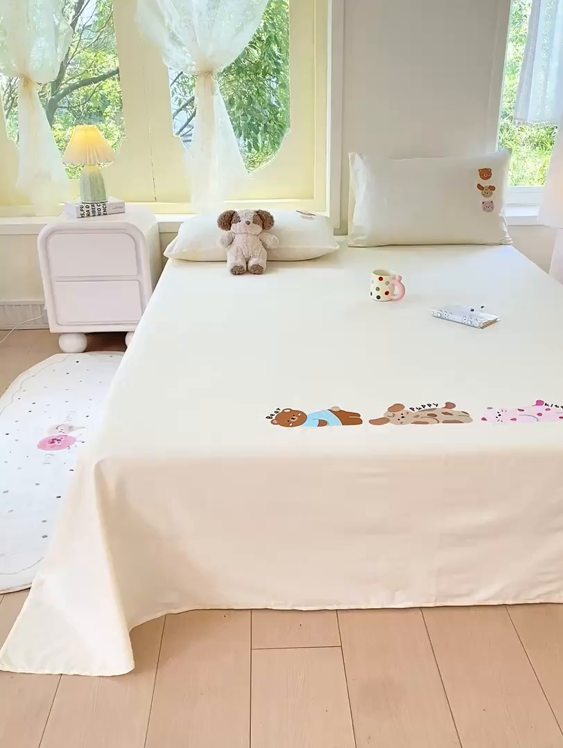 91家纺网 家纺一手货源 找家纺 灰鲸 2025新款全棉刺绣大床床单-懒懒小憩系列 懒懒小憩-白