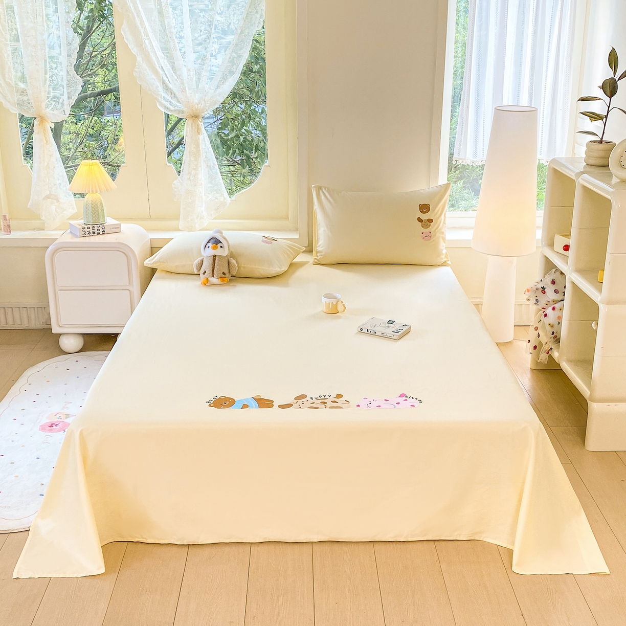 91家纺网 家纺一手货源 找家纺 灰鲸 2025新款全棉刺绣大床床单-懒懒小憩系列 懒懒小憩-黄