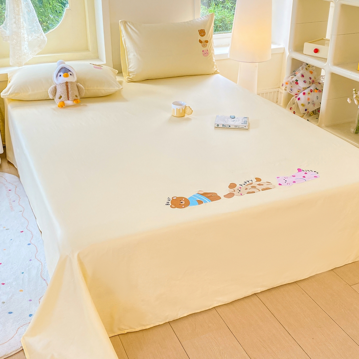 91家纺网 家纺一手货源 找家纺 灰鲸 2025新款全棉刺绣大床床单-懒懒小憩系列 懒懒小憩-黄