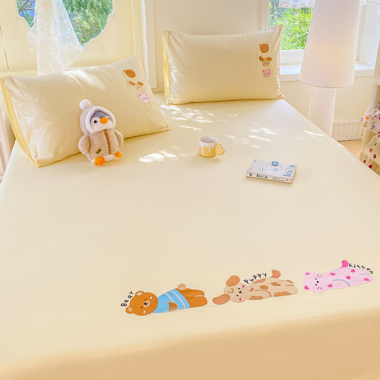 91家纺网 家纺一手货源 找家纺 灰鲸 2025新款全棉刺绣大床床单-懒懒小憩系列 懒懒小憩-黄