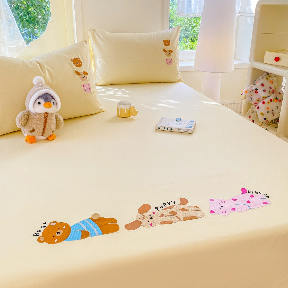 91家纺网 家纺一手货源 找家纺 灰鲸 2025新款全棉刺绣大床床单-懒懒小憩系列 懒懒小憩-黄