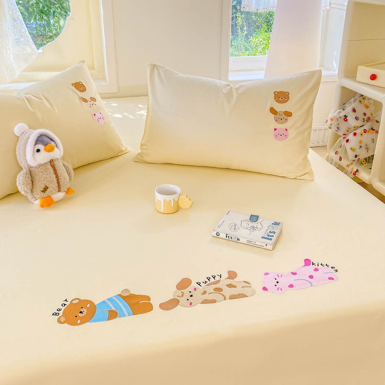 91家纺网 家纺一手货源 找家纺 灰鲸 2025新款全棉刺绣大床床单-懒懒小憩系列 懒懒小憩-黄