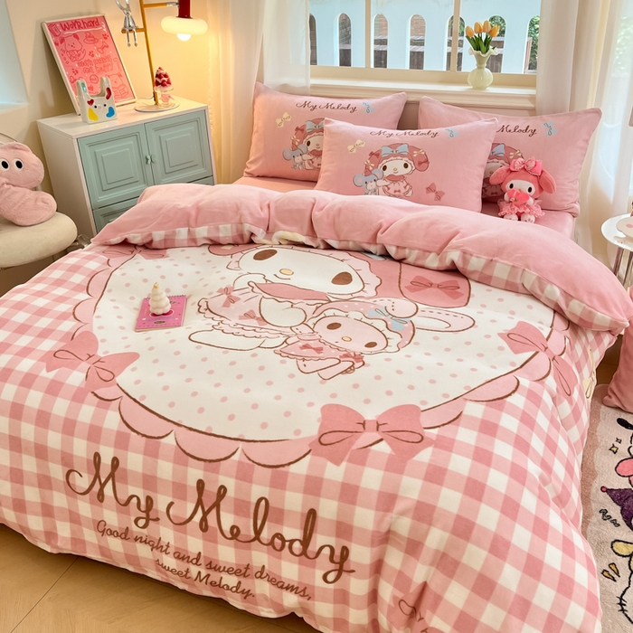 金爱家 2025新款正版三丽鸥授权大版卡通平网数码印花加厚高克重牛奶绒系列四件套-第一批 绒大版-R美好美乐蒂