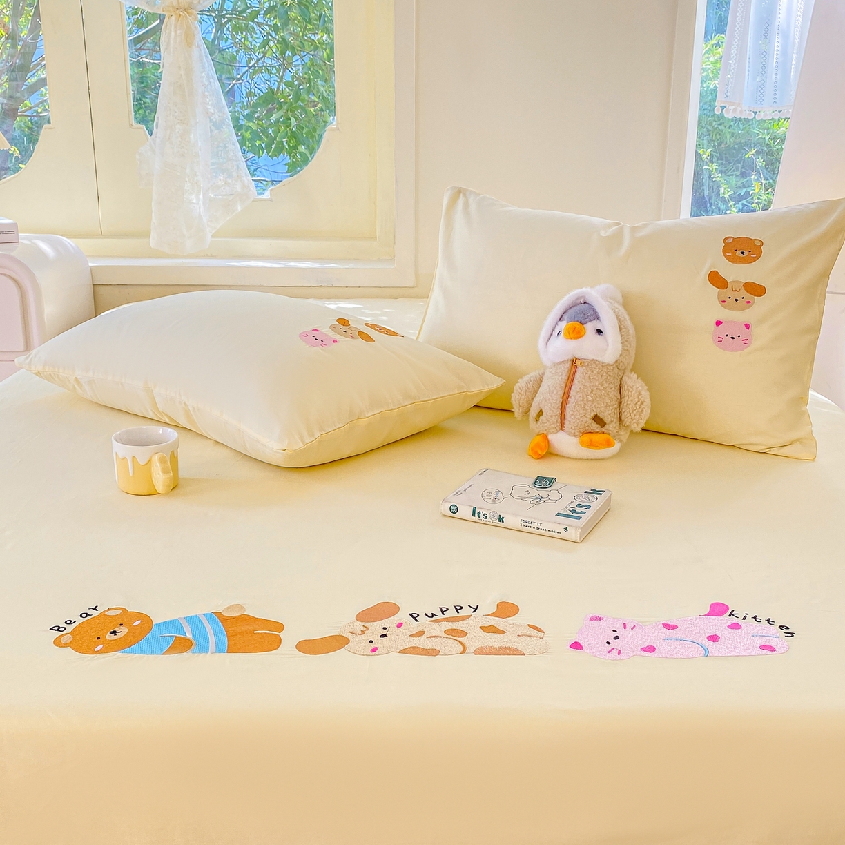 91家纺网 家纺一手货源 找家纺 灰鲸 2025新款全棉刺绣大床床单-懒懒小憩系列 懒懒小憩-黄