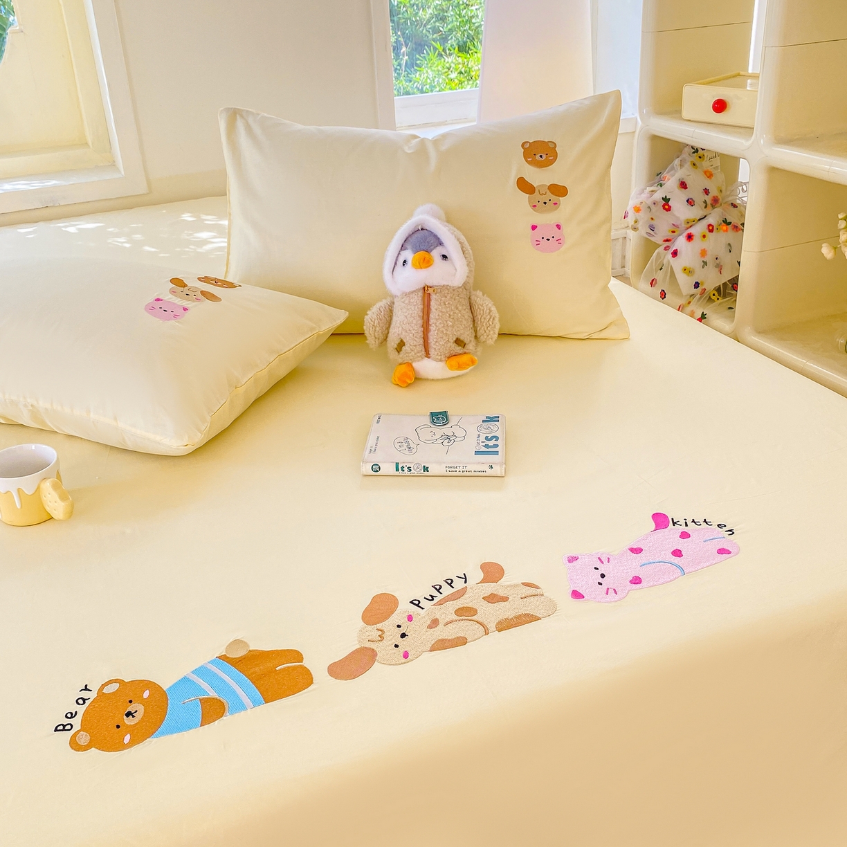 91家纺网 家纺一手货源 找家纺 灰鲸 2025新款全棉刺绣大床床单-懒懒小憩系列 懒懒小憩-黄