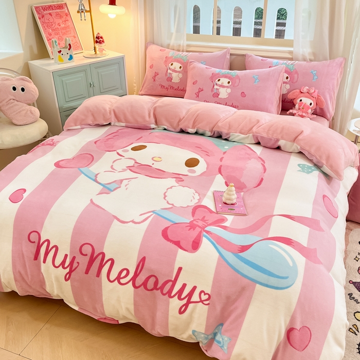 金爱家 2025新款正版三丽鸥授权大版卡通平网数码印花加厚高克重牛奶绒系列四件套-第一批 绒大版-R魔法美乐蒂