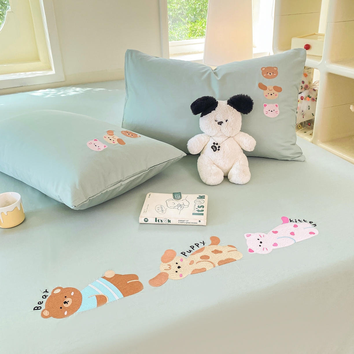 91家纺网 家纺一手货源 找家纺 灰鲸 2025新款全棉刺绣大床床单-懒懒小憩系列 懒懒小憩-绿