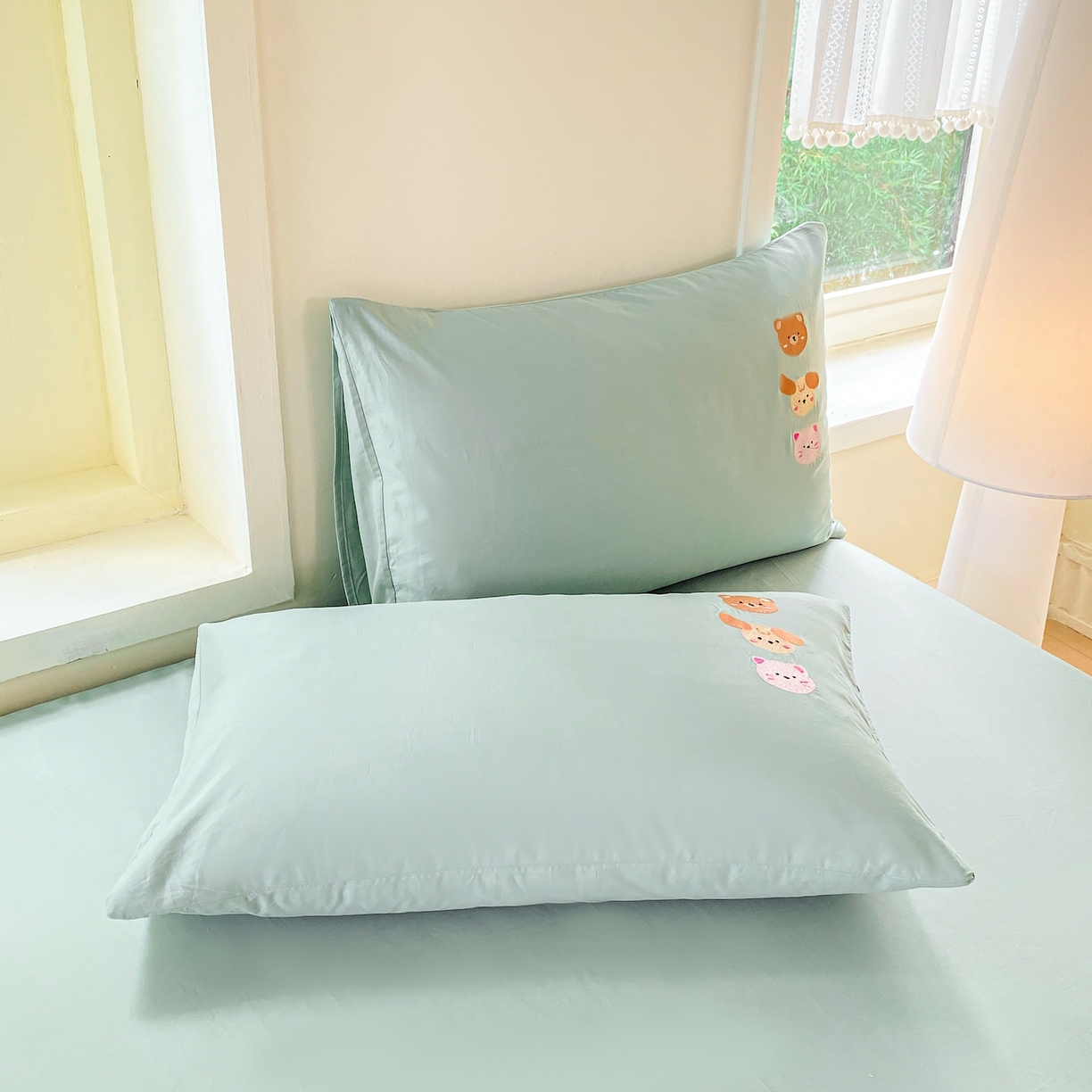 91家纺网 家纺一手货源 找家纺 灰鲸 2025新款全棉刺绣大床床单-懒懒小憩系列 懒懒小憩-绿