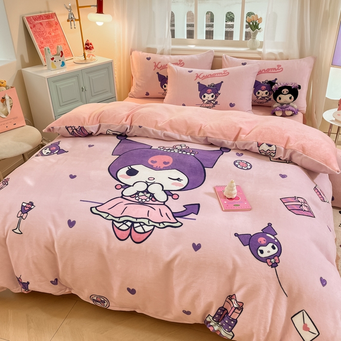 金爱家 2025新款正版三丽鸥授权大版卡通平网数码印花加厚高克重牛奶绒系列四件套-第一批 绒大版-R气球公主库洛米