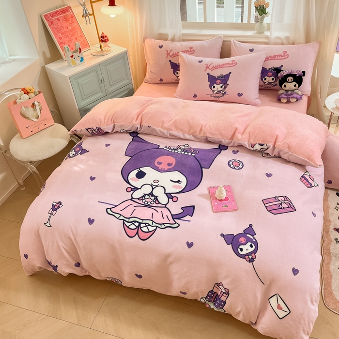 91家纺网 家纺一手货源 找家纺 金爱家 2025新款正版三丽鸥授权大版卡通平网数码印花加厚高克重牛奶绒系列四件套-第一批 绒大版-R气球公主库洛米