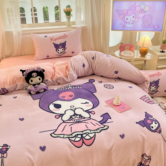 91家纺网 家纺一手货源 找家纺 金爱家 2025新款正版三丽鸥授权大版卡通平网数码印花加厚高克重牛奶绒系列四件套-第一批 绒大版-R气球公主库洛米