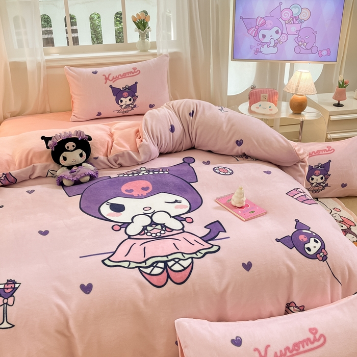 91家纺网 家纺一手货源 找家纺 金爱家 2025新款正版三丽鸥授权大版卡通平网数码印花加厚高克重牛奶绒系列四件套-第一批 绒大版-R气球公主库洛米