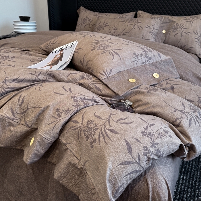 91家纺网 家纺一手货源 找家纺 （总）晚爱家纺（原晚安家居） 2025新款A类原麻四件套纽扣款加厚双层纱仿亚麻套件四件套