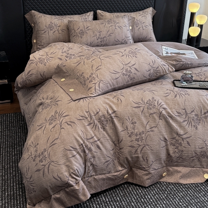 91家纺网 家纺一手货源 找家纺 （总）晚爱家纺（原晚安家居） 2025新款A类原麻四件套纽扣款加厚双层纱仿亚麻套件四件套