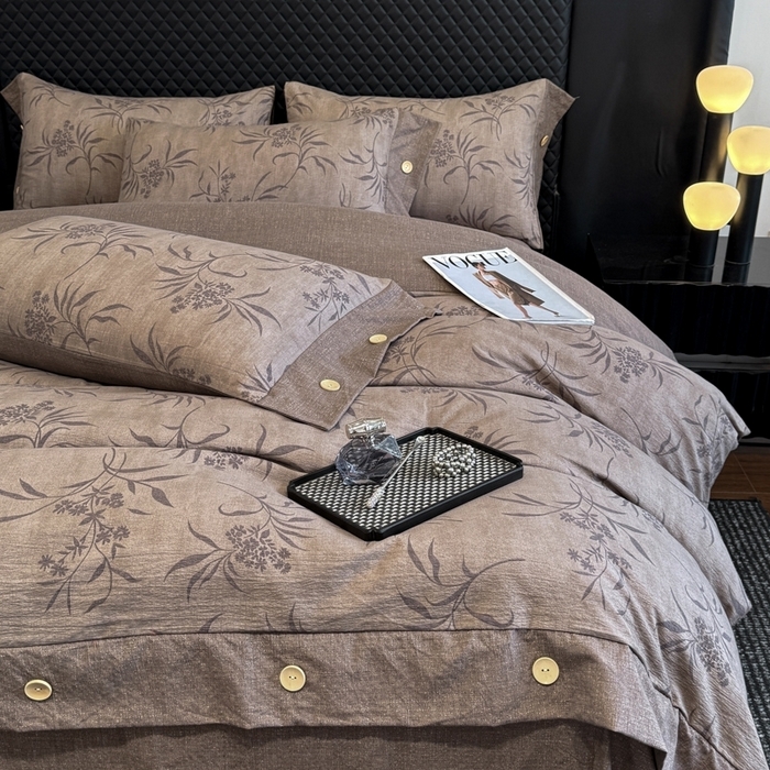 91家纺网 家纺一手货源 找家纺 （总）晚爱家纺（原晚安家居） 2025新款A类原麻四件套纽扣款加厚双层纱仿亚麻套件四件套