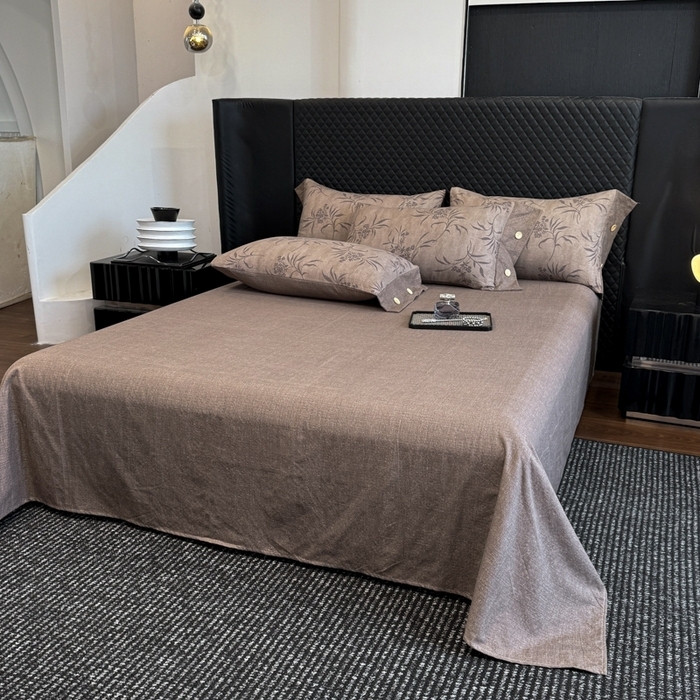 91家纺网 家纺一手货源 找家纺 （总）晚爱家纺（原晚安家居） 2025新款A类原麻四件套纽扣款加厚双层纱仿亚麻套件四件套