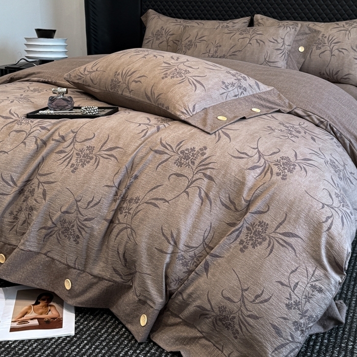 91家纺网 家纺一手货源 找家纺 （总）晚爱家纺（原晚安家居） 2025新款A类原麻四件套纽扣款加厚双层纱仿亚麻套件四件套