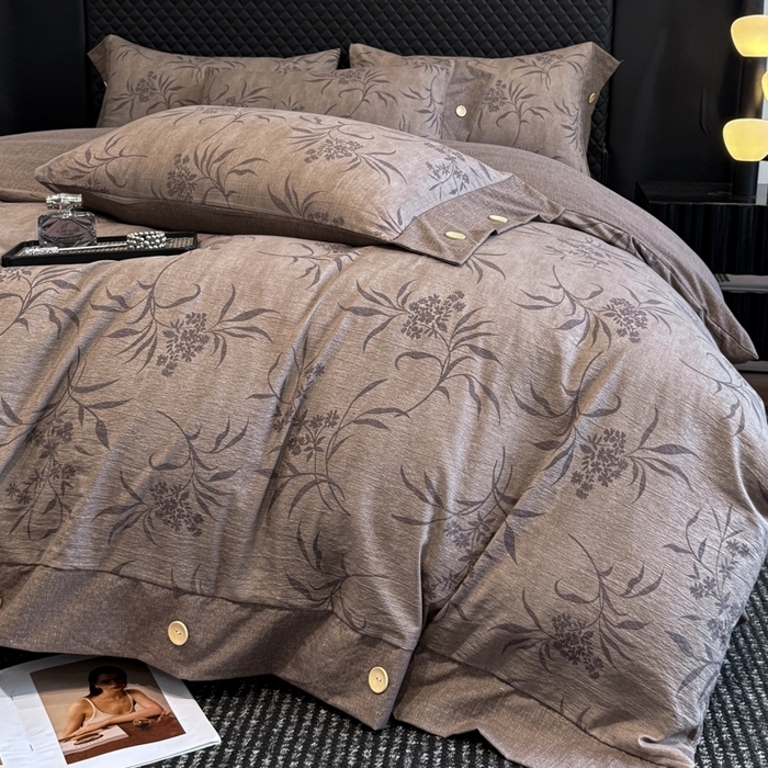 91家纺网 家纺一手货源 找家纺 （总）晚爱家纺（原晚安家居） 2025新款A类原麻四件套纽扣款加厚双层纱仿亚麻套件四件套