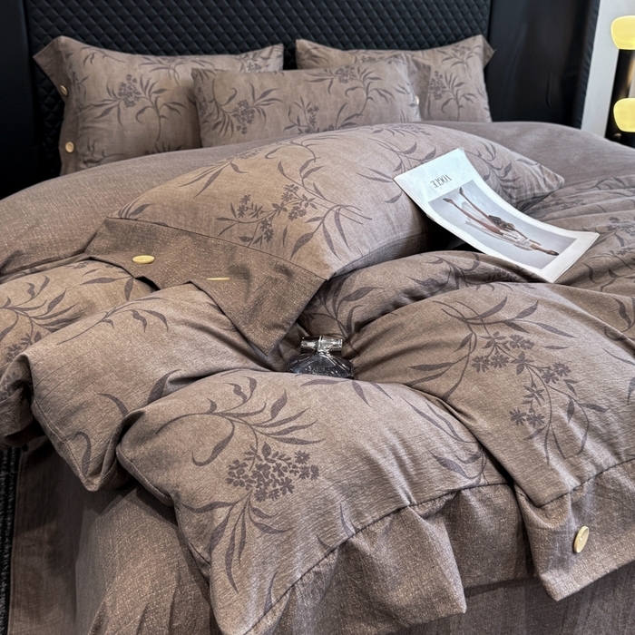 91家纺网 家纺一手货源 找家纺 （总）晚爱家纺（原晚安家居） 2025新款A类原麻四件套纽扣款加厚双层纱仿亚麻套件四件套