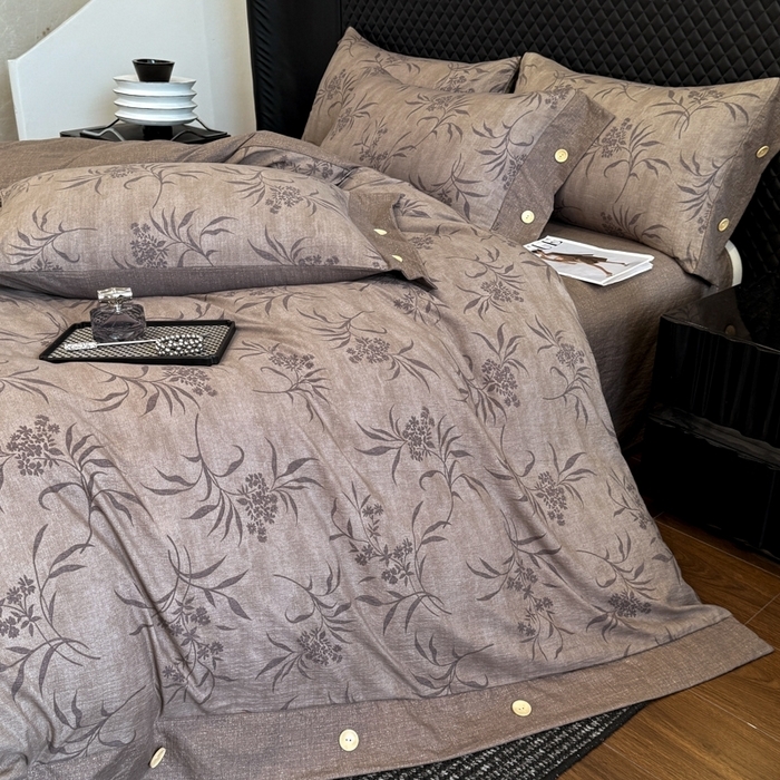 91家纺网 家纺一手货源 找家纺 （总）晚爱家纺（原晚安家居） 2025新款A类原麻四件套纽扣款加厚双层纱仿亚麻套件四件套