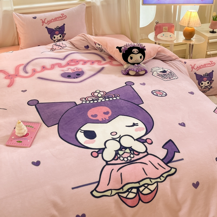 91家纺网 家纺一手货源 找家纺 金爱家 2025新款正版三丽鸥授权大版卡通平网数码印花加厚高克重牛奶绒系列四件套-第一批 绒大版-R气球公主库洛米