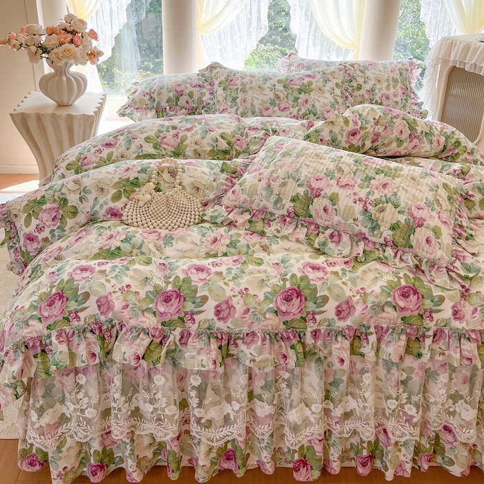 91家纺网 家纺一手货源 找家纺 （总）瑞宝 2025新款13372全棉印花花边床裙四件套