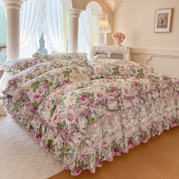 91家纺网 家纺一手货源 找家纺 （总）瑞宝 2025新款13372全棉印花花边床裙四件套