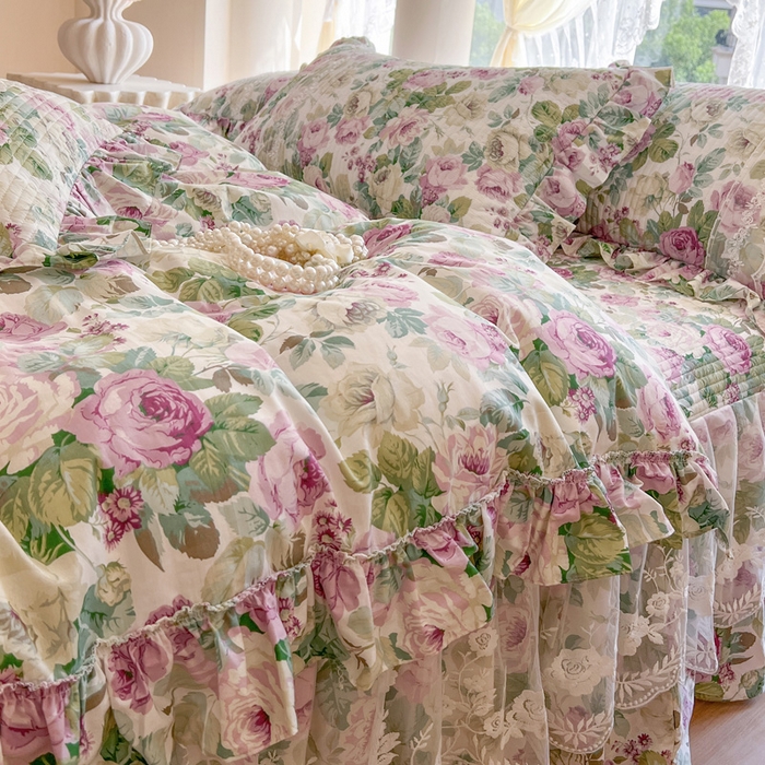 91家纺网 家纺一手货源 找家纺 （总）瑞宝 2025新款13372全棉印花花边床裙四件套