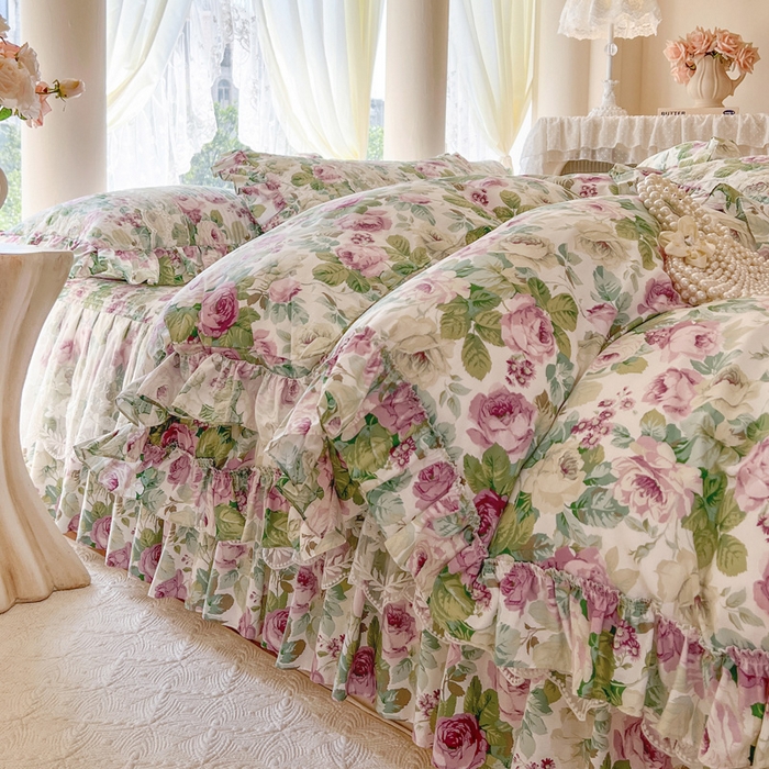 91家纺网 家纺一手货源 找家纺 瑞宝 2025新款13372全棉印花花边床裙四件套 爱丽丝