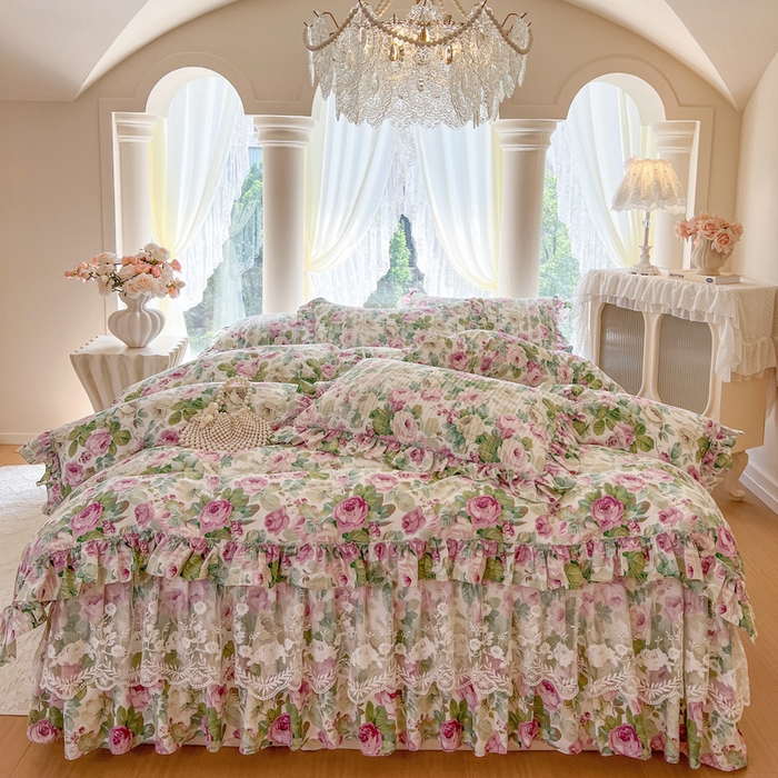 瑞宝 2025新款13372全棉印花花边床裙四件套 爱丽丝