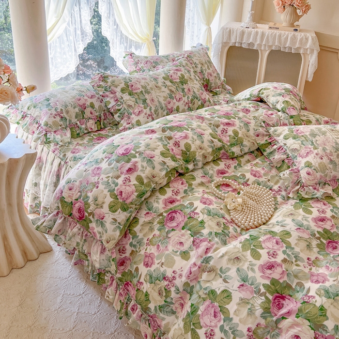 91家纺网 家纺一手货源 找家纺 瑞宝 2025新款13372全棉印花花边床裙四件套 爱丽丝