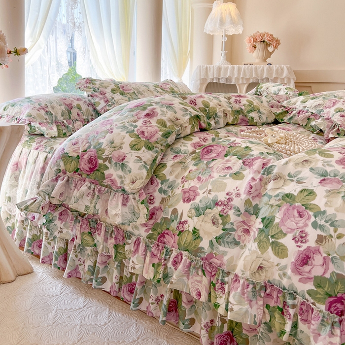 91家纺网 家纺一手货源 找家纺 瑞宝 2025新款13372全棉印花花边床裙四件套 爱丽丝